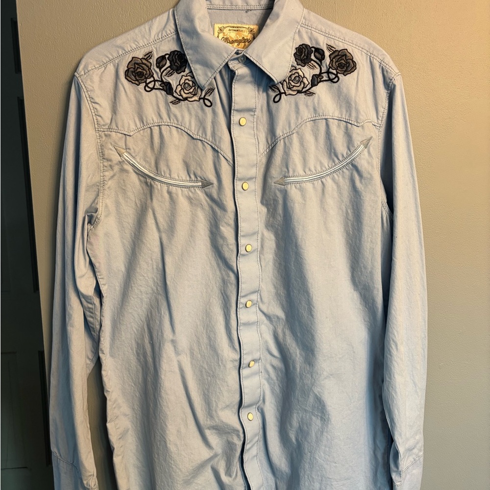 Wrangler Light Blue Shirt with Black Embroidery